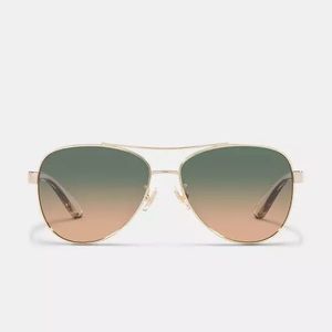 Coach Horse And Carriage Pilot Sunglasses Color Shiny Light Gold NEW !!!